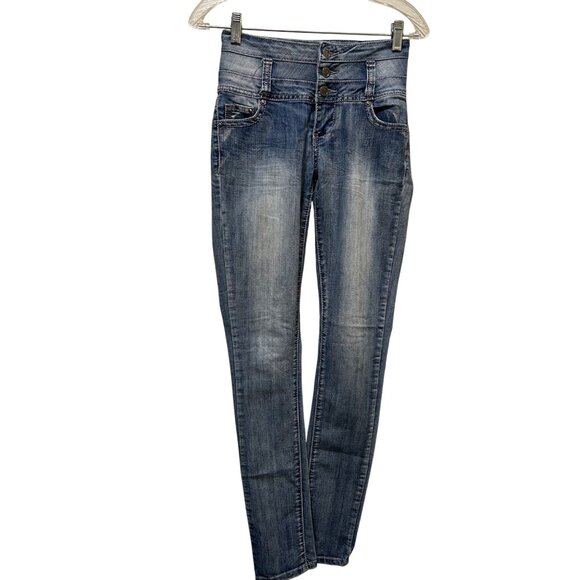 1st Kiss Denim - 1st Kiss Womens High-Waisted Button Fly Skinny Jeans Size 1 Blue Denim light was